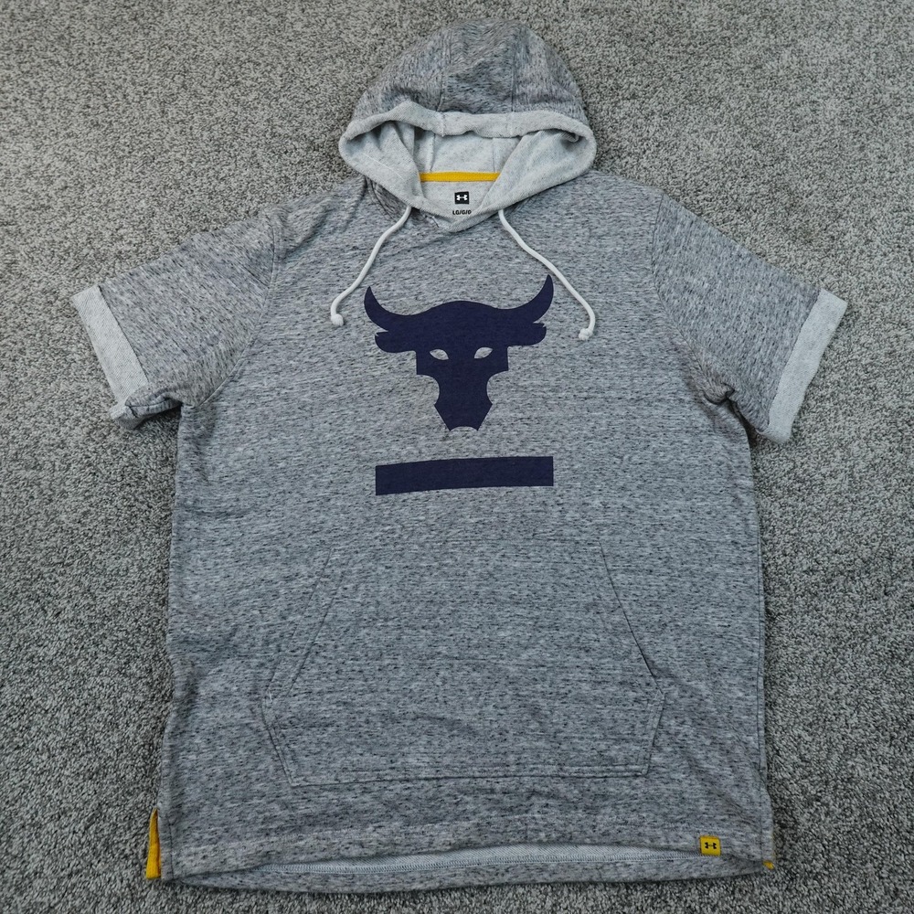 Under Armour Hoodie Mens L Gray Project Rock Short Sleeve Sweatshirt Sweater Gym